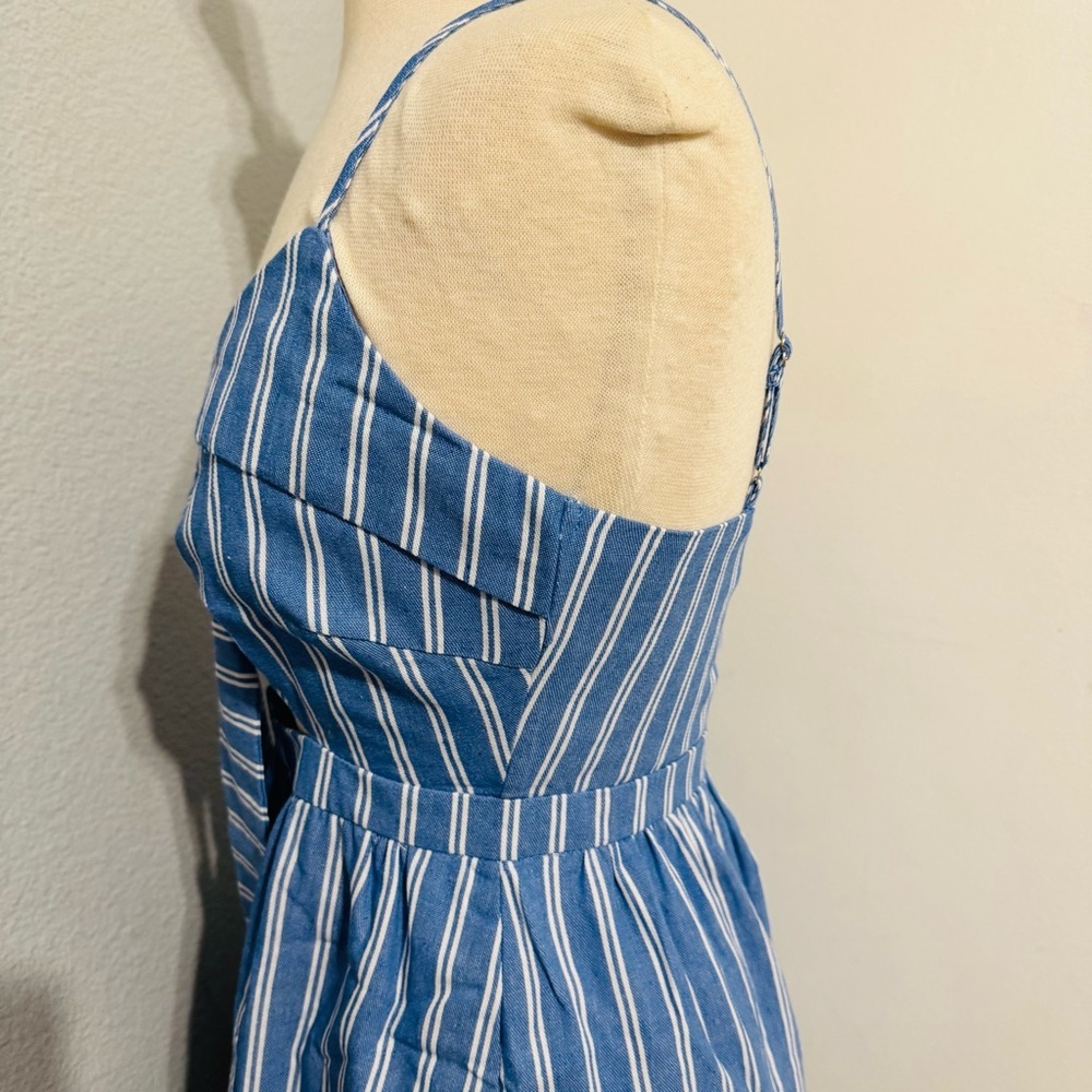 Main Strip Blue Striped Mini Yacht Cut Out Fit and Flare Dress with Pockets Sz S - Picture 9 of 16